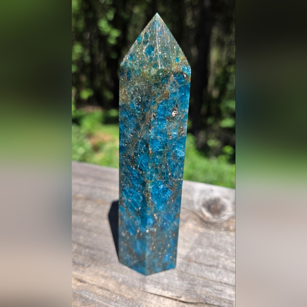 Natural RARE Garden Rutilated Apatite 5" Pillar - Picture 4 of 8